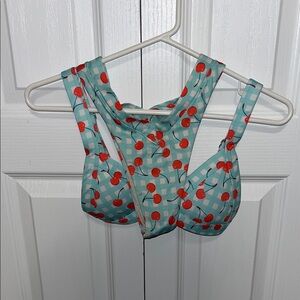 Aqua Cherry Print Bikini Top - Light Teal Cherry Swimwear